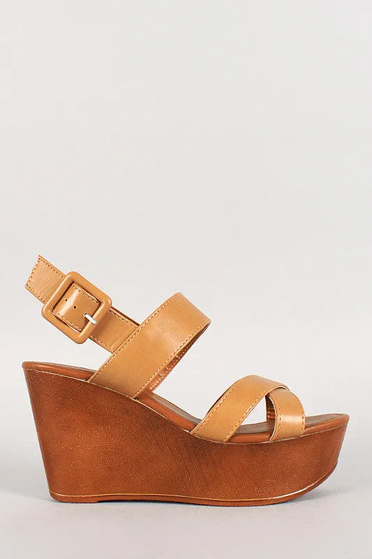 Bamboo Ankle Strap Platform Peep Toe Wedge