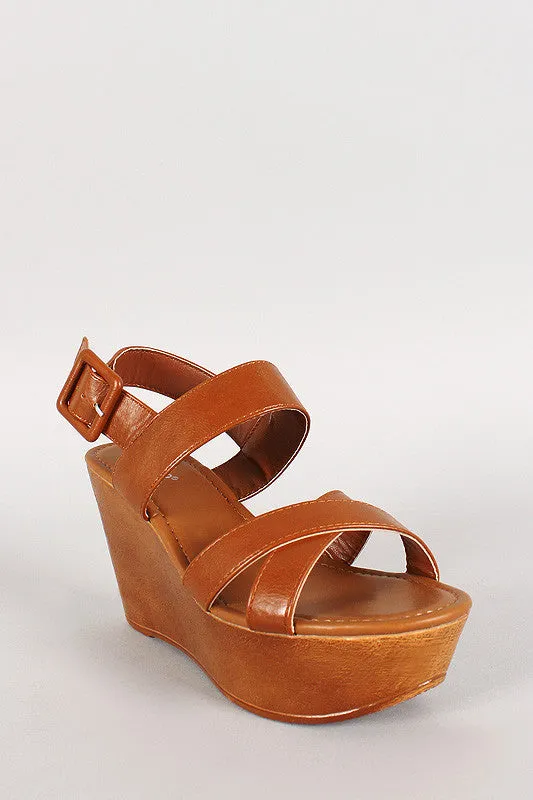 Bamboo Ankle Strap Platform Peep Toe Wedge