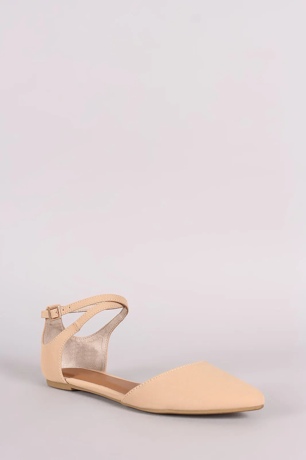 Bamboo Nubuck Crisscross Ankle Strap Pointy Toe Flat