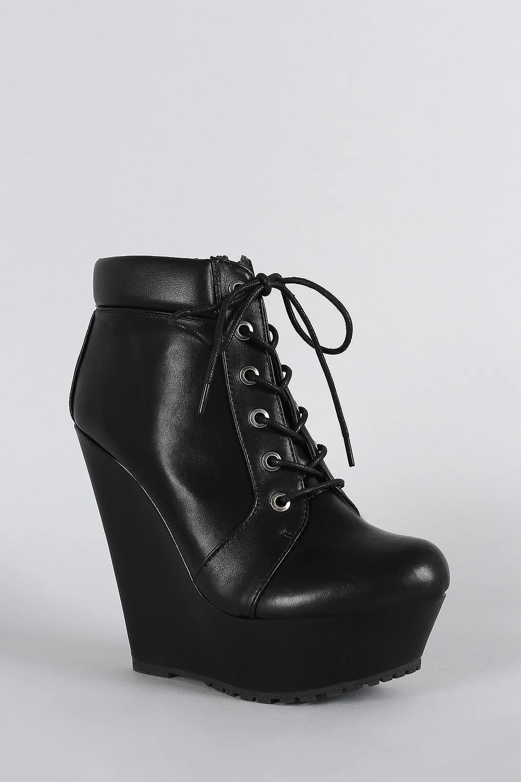 Bamboo Oxford Lace Up Platform Wedge Booties