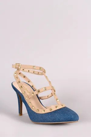 Bamboo Pointy Toe Studded Cage Pump