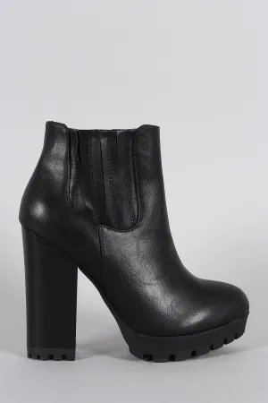 Bamboo Slit Gores Platform Chunky Heel Lug Sole Ankle Boots