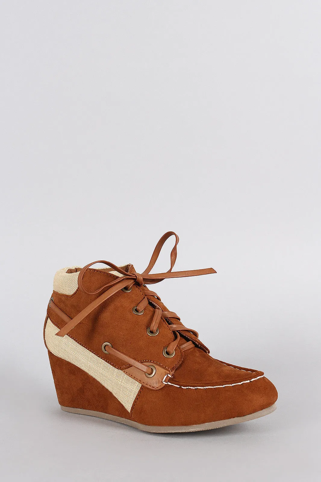 Bamboo Suede Boat Wedge Booties