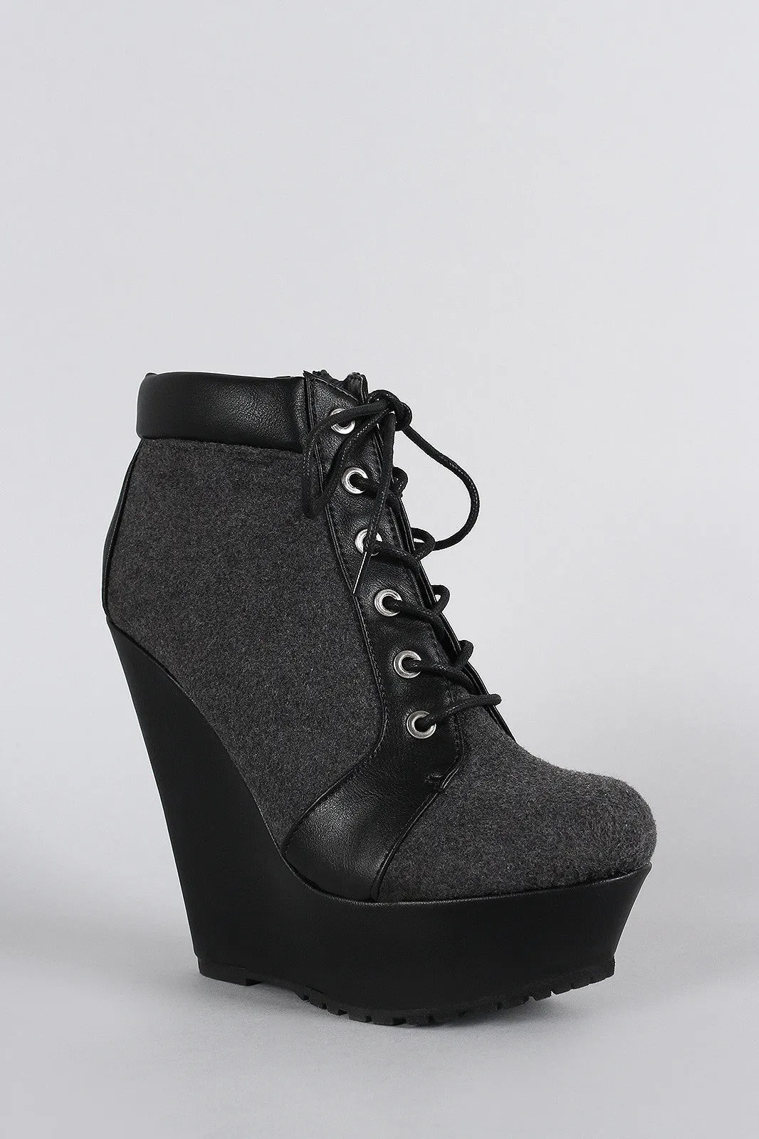 Bamboo Wool Oxford Lace Up Platform Wedge Booties