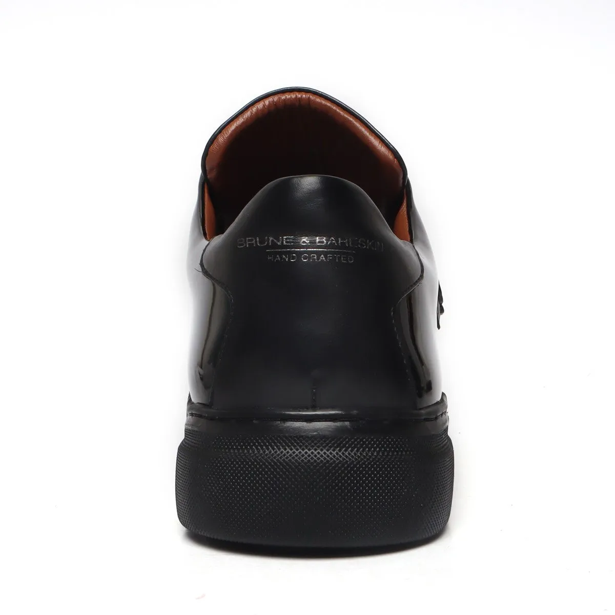 Black Low-Top Sneakers Patent with Deep Cut Croco Toe Leather