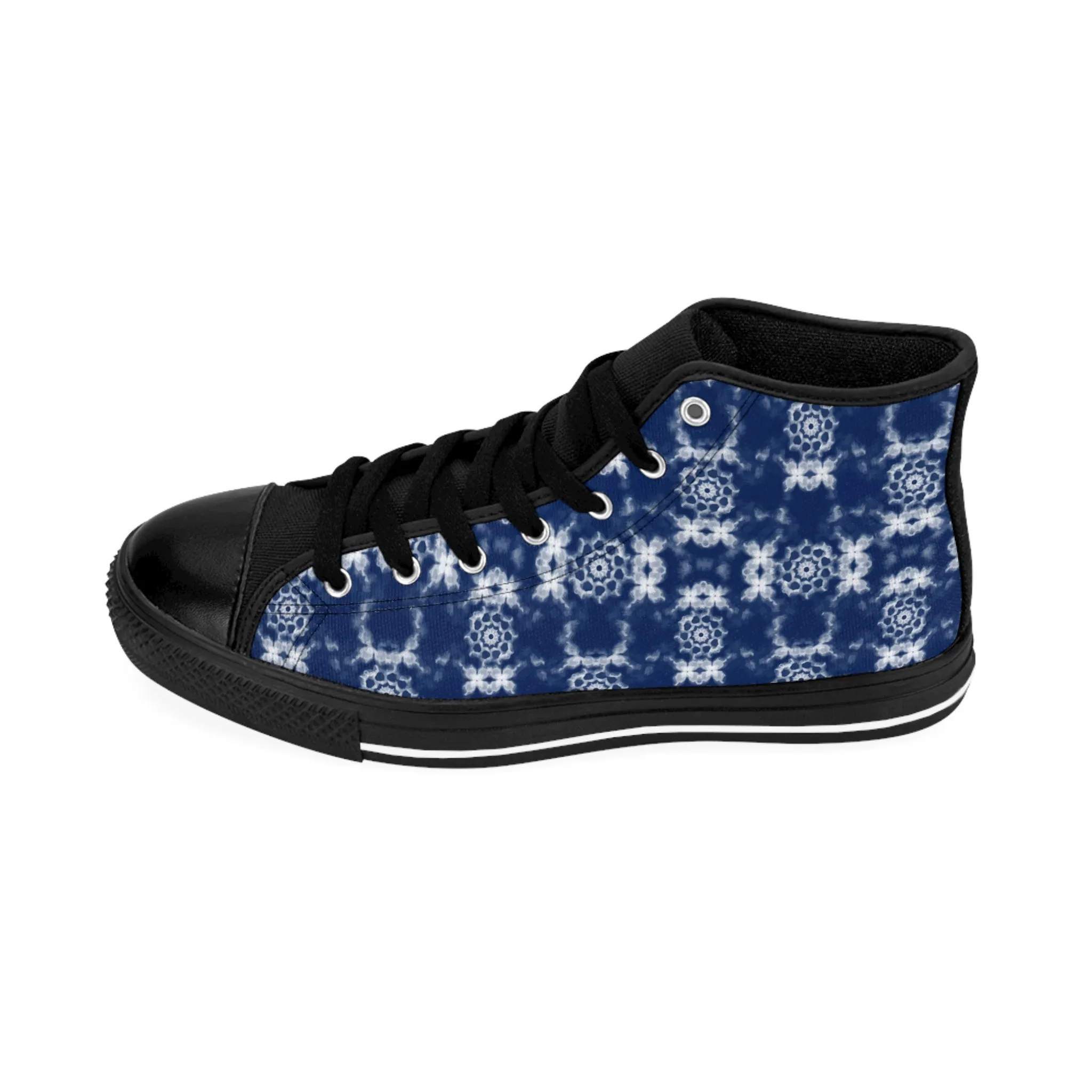 Blue Kimono Fabric Pattern Women's Classic Sneakers