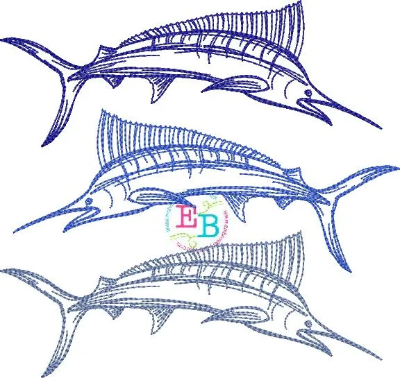 Blue Marlin Embroidery Design