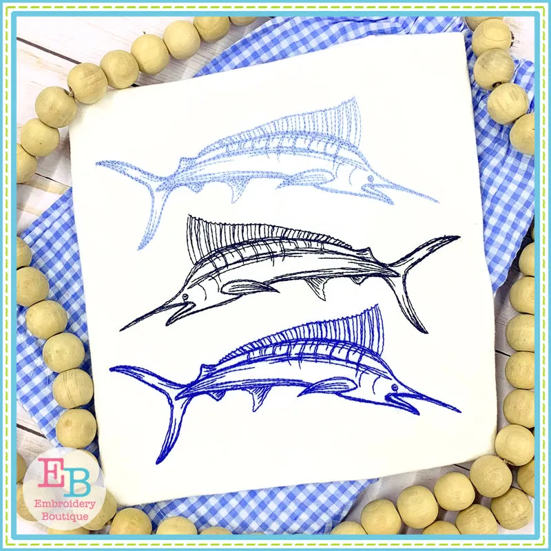 Blue Marlin Embroidery Design