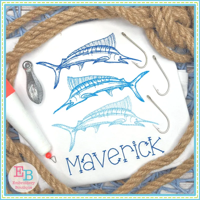 Blue Marlin Embroidery Design