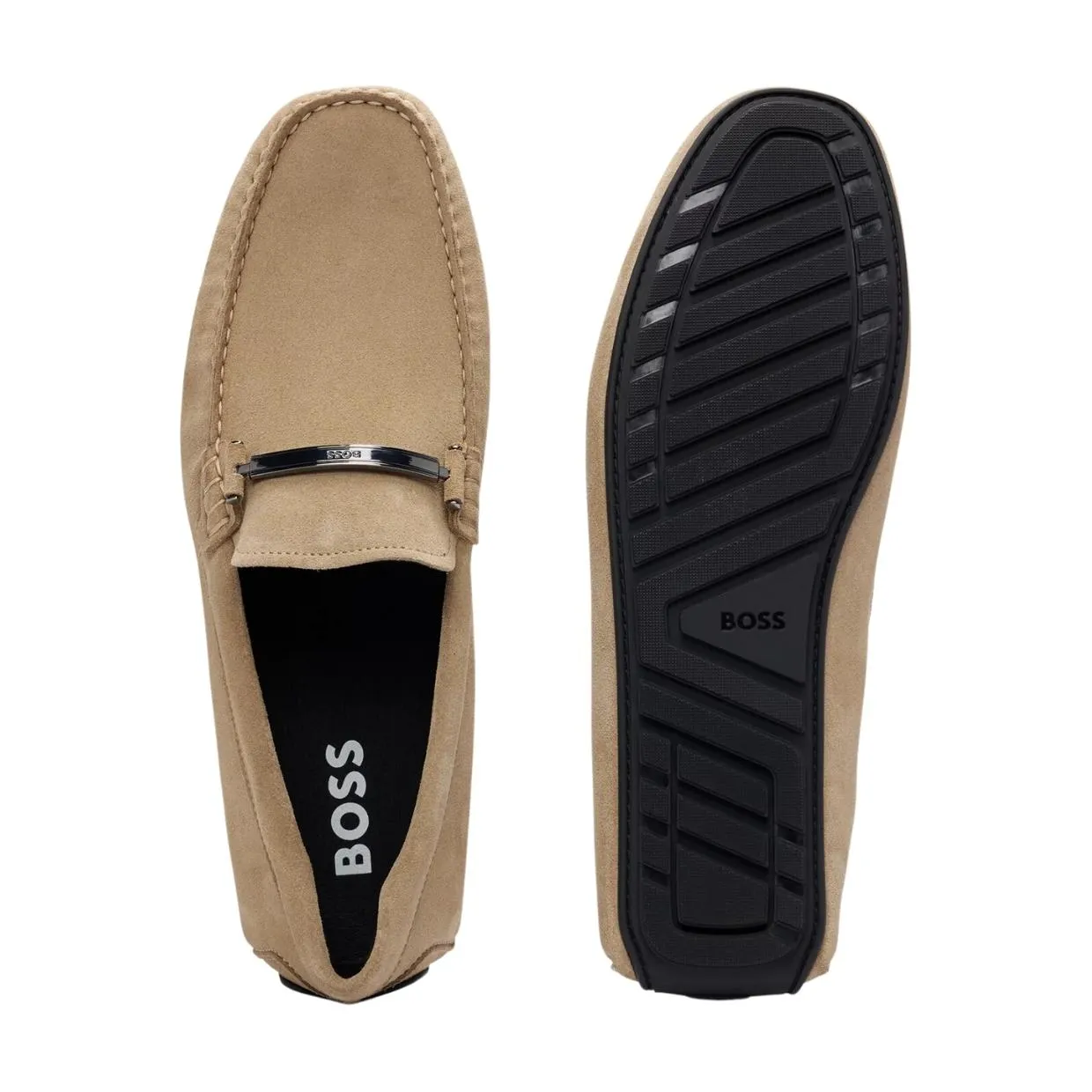 BOSS Hardware Logo Beige Noel Suede Moccasins