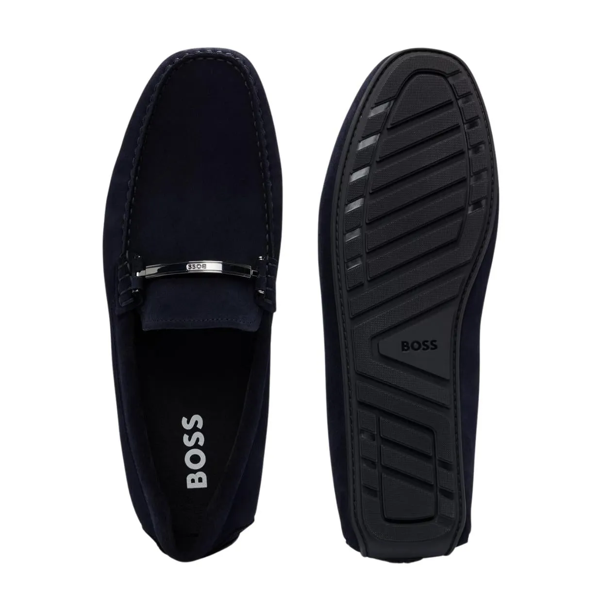 BOSS Hardware Logo Navy Noel Suede Moccasins