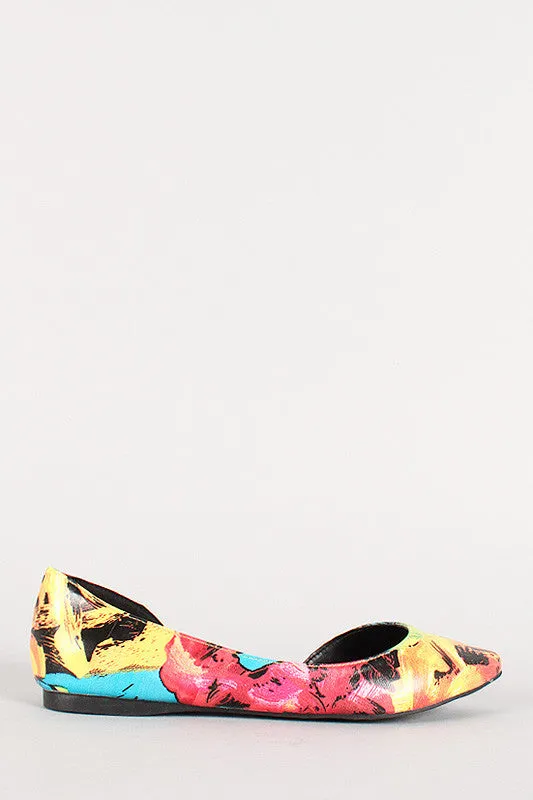 Breckelle Floral Pointy Toe Sweetheart Flat