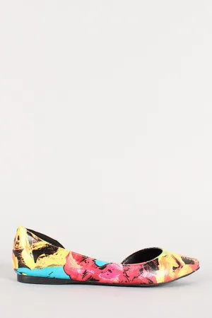 Breckelle Floral Pointy Toe Sweetheart Flat