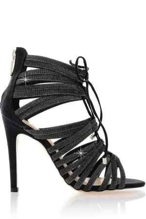 CECCONELLO ALESIA Silver Black Cord Heeled Sandals