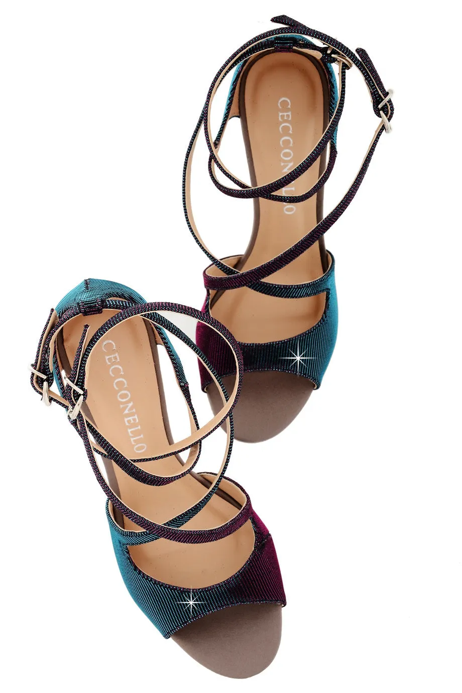 CECCONELLO FELICITA Lurex Petrol Holographic Sandals