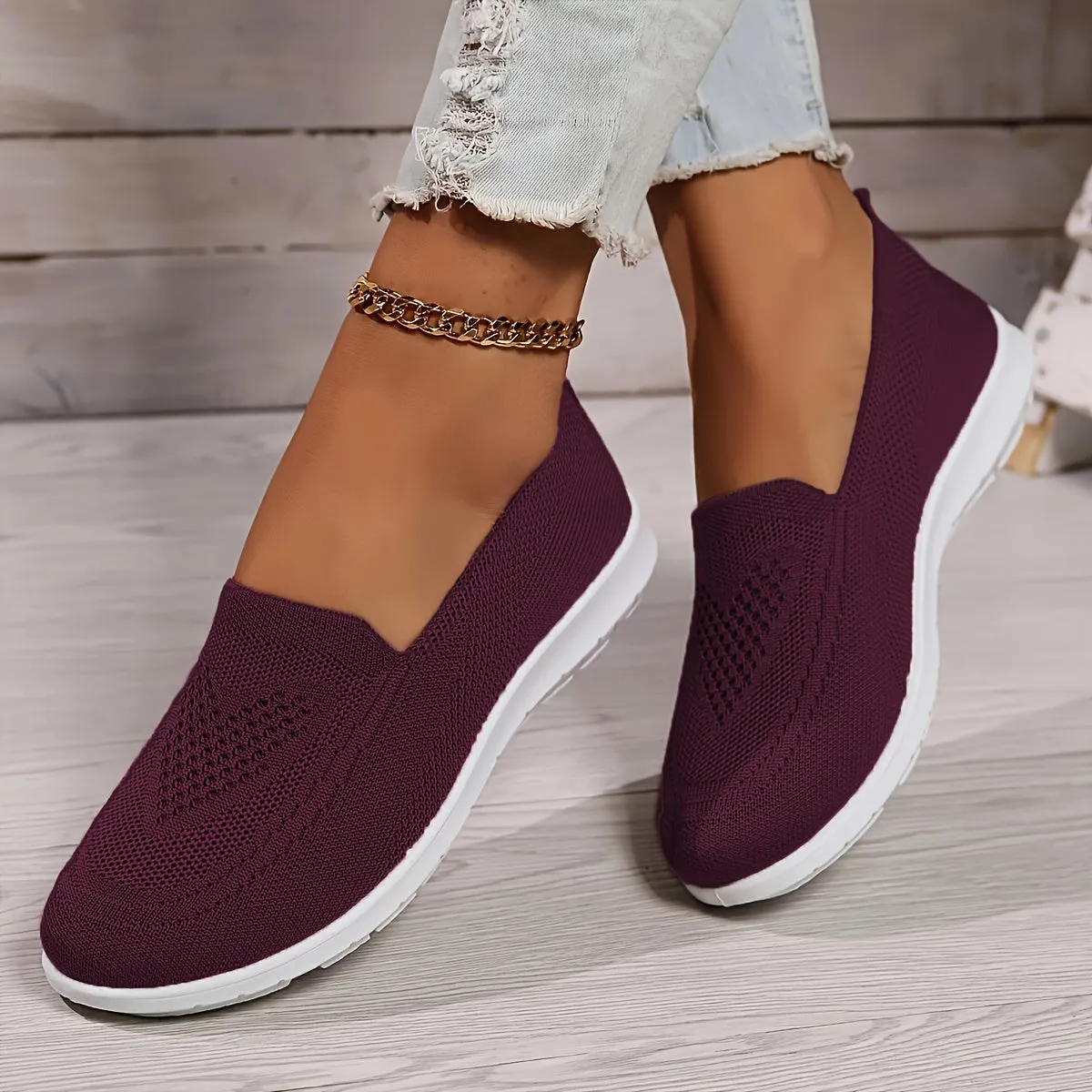 Cozy Fit Knit Sneakers - Soft, Lightweight, Breathable, Slip-On Shoes with Low-Top Design for Daily Walking Comfort - Perfect for Casual Outings and Travel