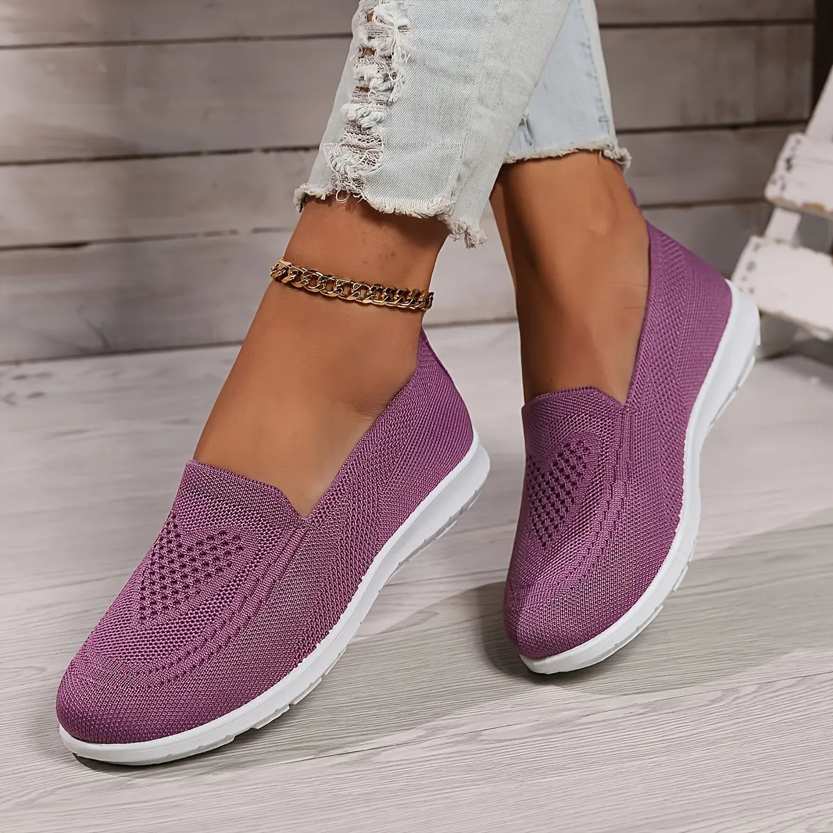 Cozy Fit Knit Sneakers - Soft, Lightweight, Breathable, Slip-On Shoes with Low-Top Design for Daily Walking Comfort - Perfect for Casual Outings and Travel