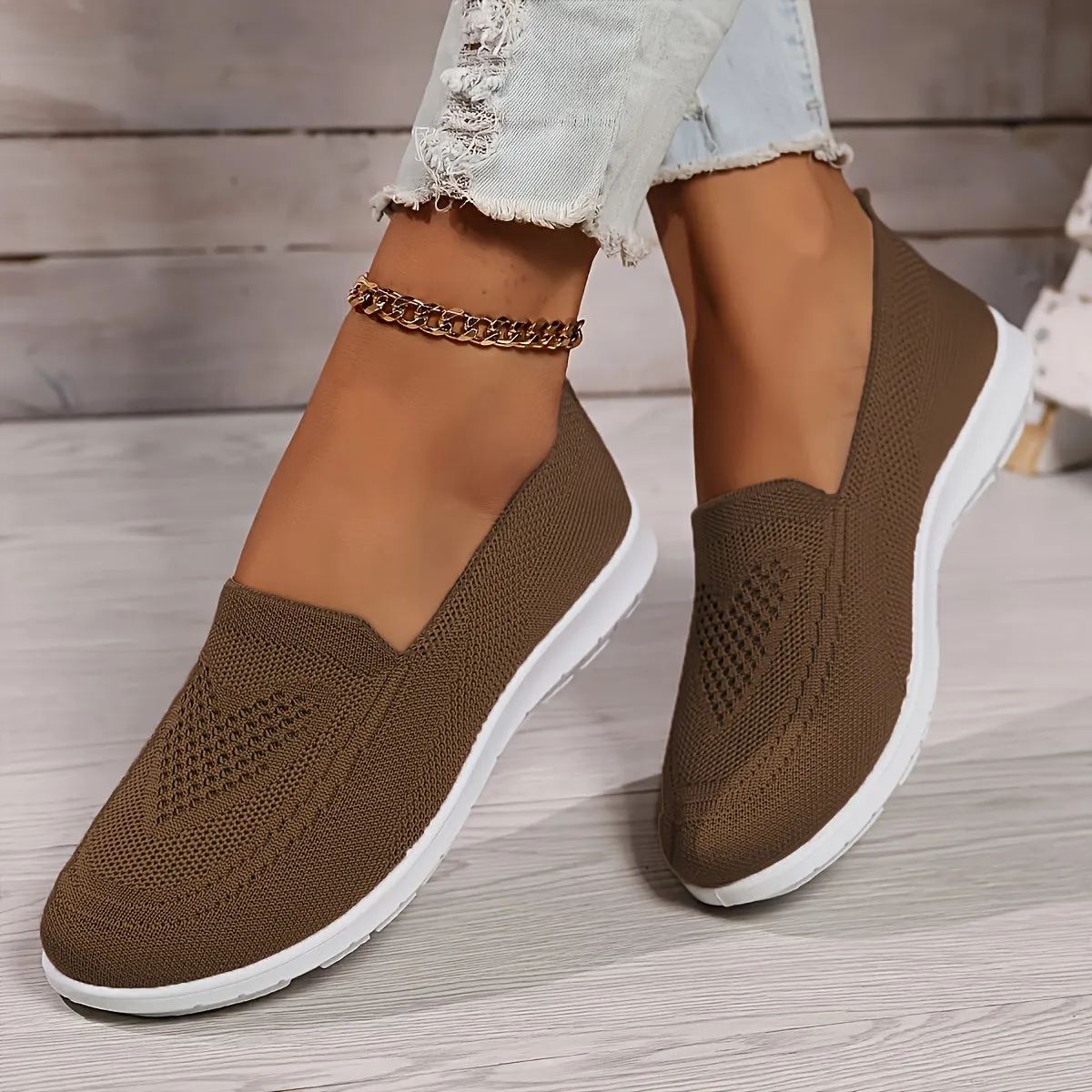 Cozy Fit Knit Sneakers - Soft, Lightweight, Breathable, Slip-On Shoes with Low-Top Design for Daily Walking Comfort - Perfect for Casual Outings and Travel