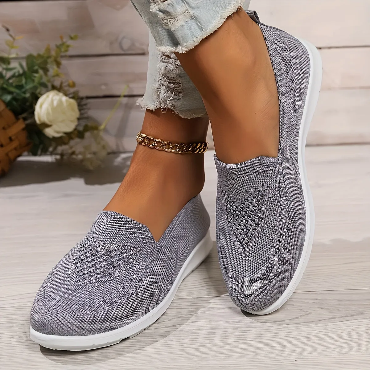 Cozy Fit Knit Sneakers - Soft, Lightweight, Breathable, Slip-On Shoes with Low-Top Design for Daily Walking Comfort - Perfect for Casual Outings and Travel