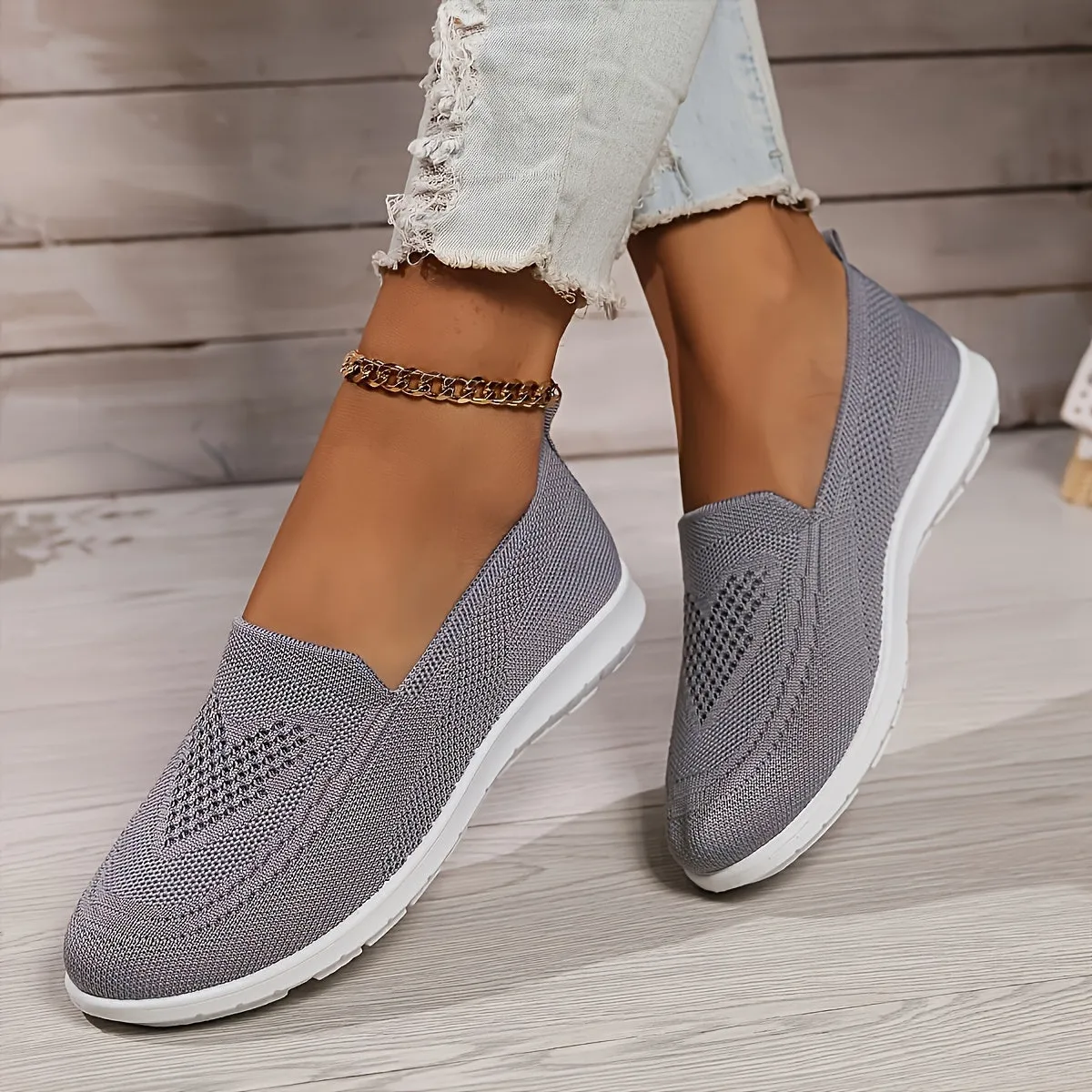 Cozy Fit Knit Sneakers - Soft, Lightweight, Breathable, Slip-On Shoes with Low-Top Design for Daily Walking Comfort - Perfect for Casual Outings and Travel