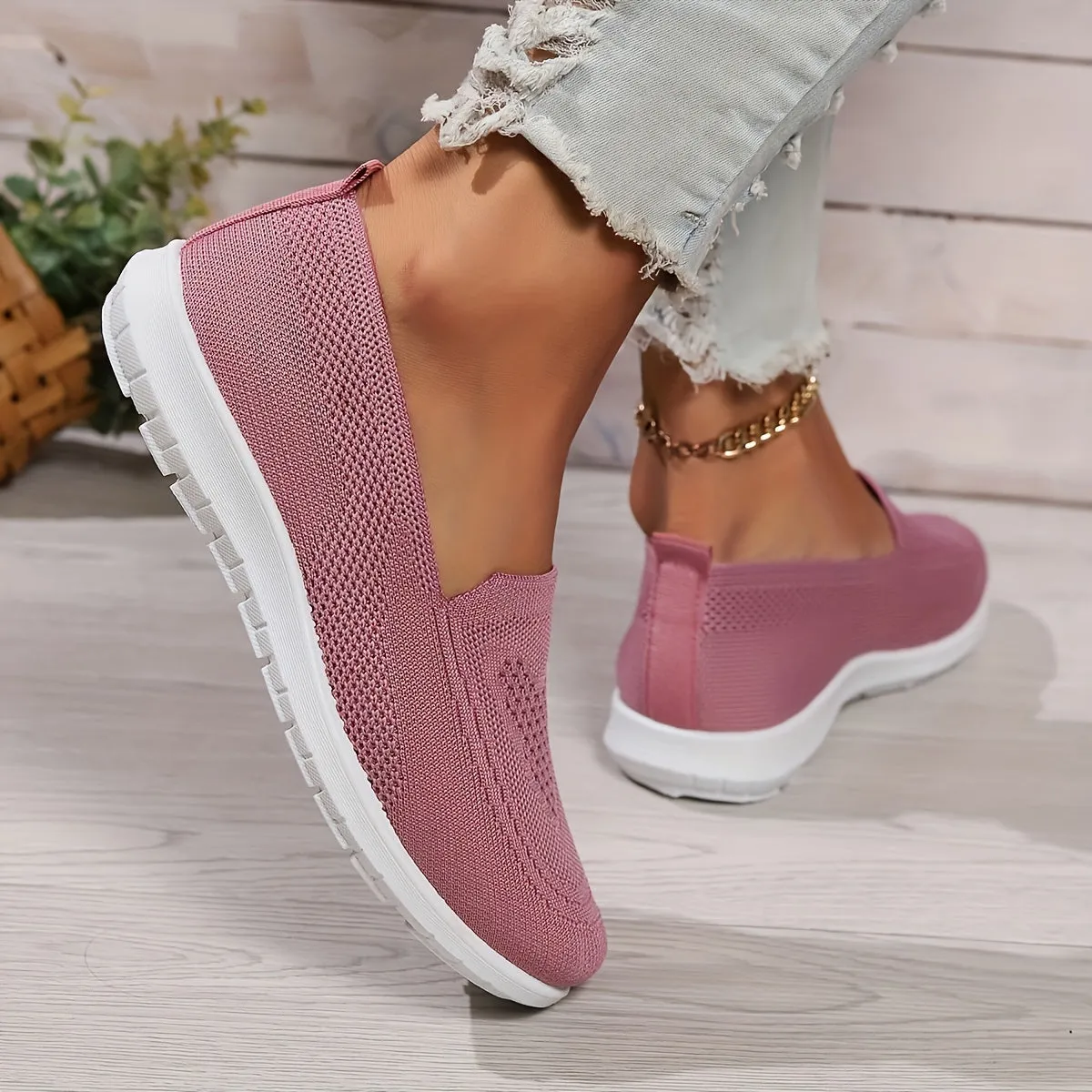 Cozy Fit Knit Sneakers - Soft, Lightweight, Breathable, Slip-On Shoes with Low-Top Design for Daily Walking Comfort - Perfect for Casual Outings and Travel