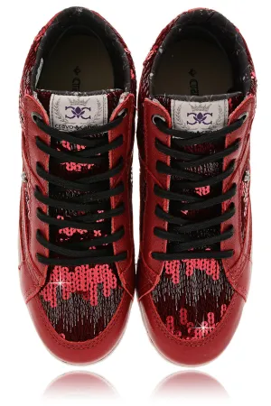 CRAVO & CANELA STARLA Bordeaux Sequin Sneakers