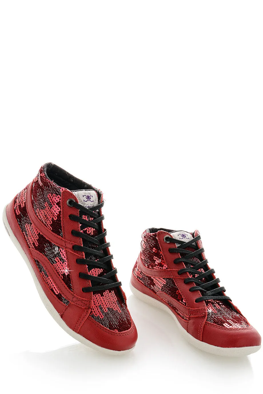 CRAVO & CANELA STARLA Bordeaux Sequin Sneakers