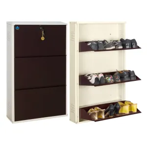 DELITE KOM 24 Inches wide Three Door Powder Coated Wall Mounted Metallic Ivory Coffee Metal Shoe Rack (Brown, 3 Shelves, DIY(Do-It-Yourself)