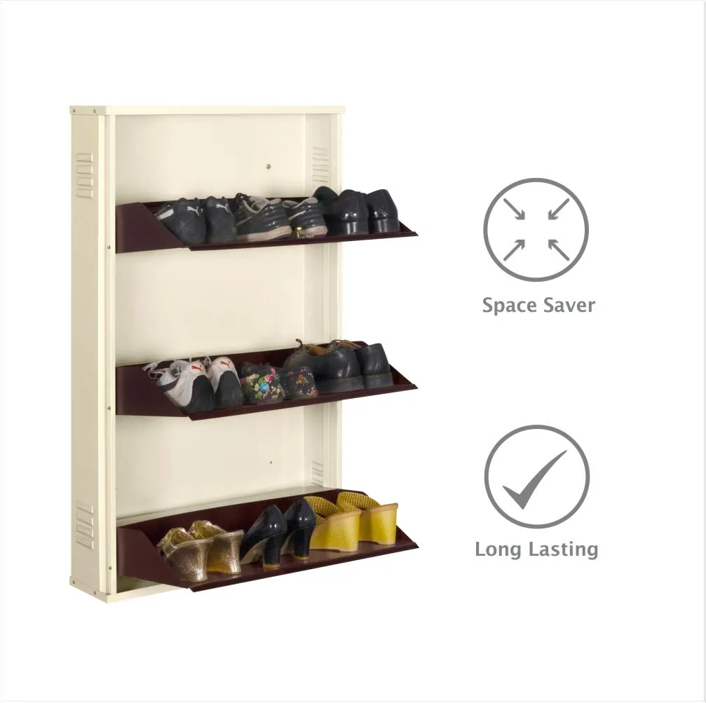 DELITE KOM 24 Inches wide Three Door Powder Coated Wall Mounted Metallic Ivory Coffee Metal Shoe Rack (Brown, 3 Shelves, DIY(Do-It-Yourself)