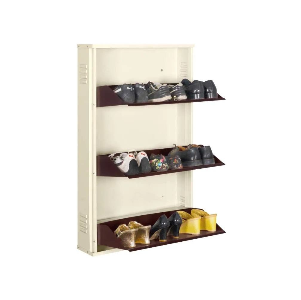 DELITE KOM 24 Inches wide Three Door Powder Coated Wall Mounted Metallic Ivory Coffee Metal Shoe Rack (Brown, 3 Shelves, DIY(Do-It-Yourself)