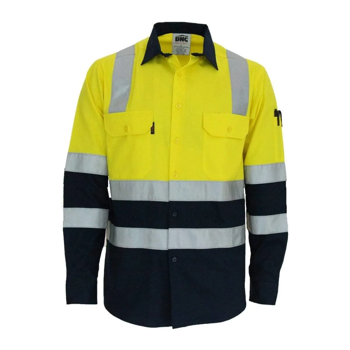 Dnc Workwear Hi-vis 2-tone Lightweight Long Sleeve Cotton Bio-motion & X Back Shirt With Csr Reflective Tape - 3547