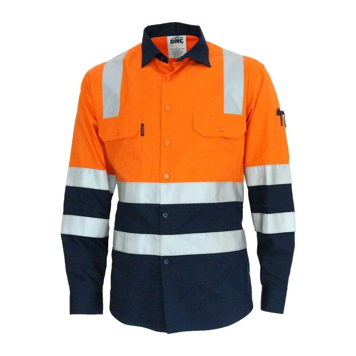 Dnc Workwear Hi-vis 2-tone Lightweight Long Sleeve Cotton Bio-motion & X Back Shirt With Csr Reflective Tape - 3547