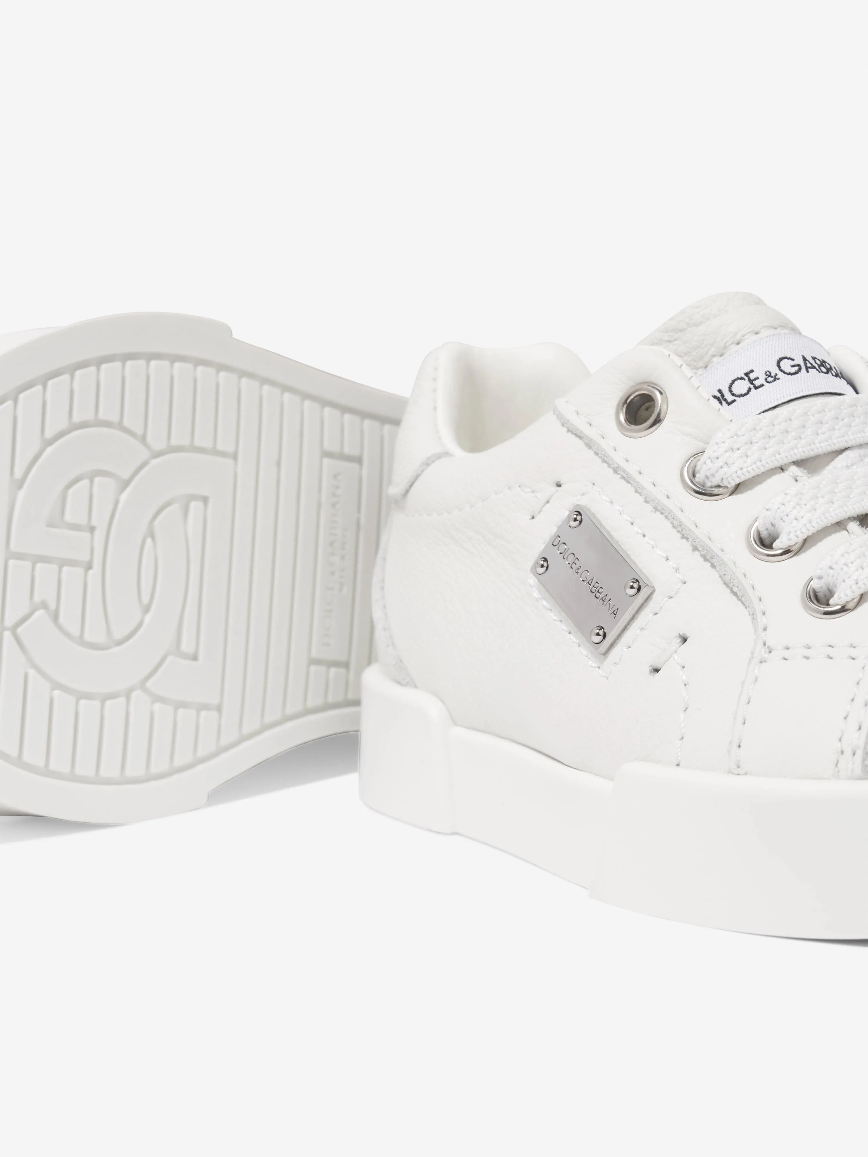 Dolce & Gabbana Baby Boys Leather Logo Trainers in White