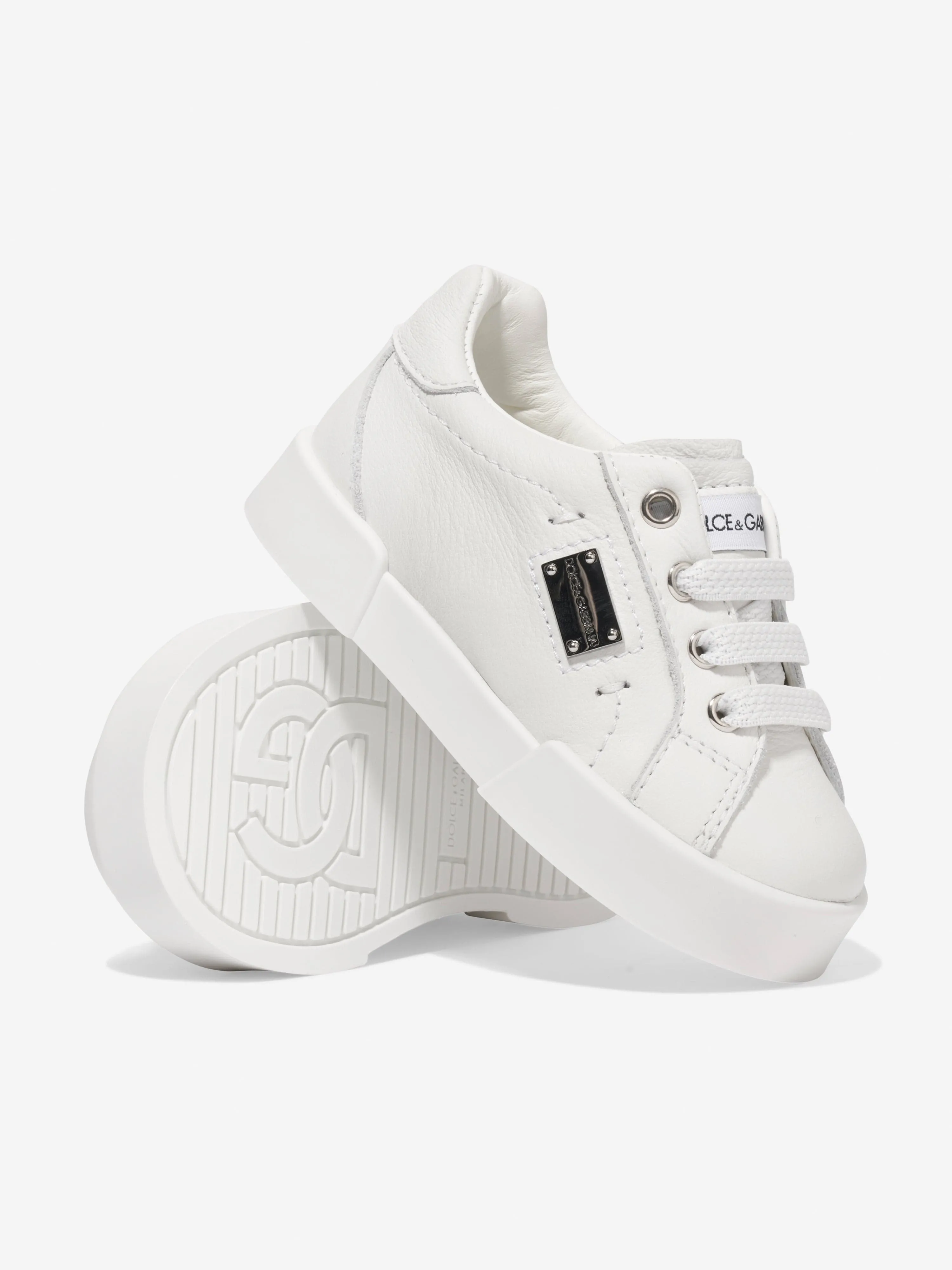 Dolce & Gabbana Baby Boys Leather Logo Trainers in White