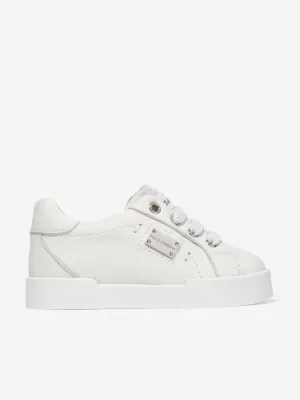 Dolce & Gabbana Baby Boys Leather Logo Trainers in White