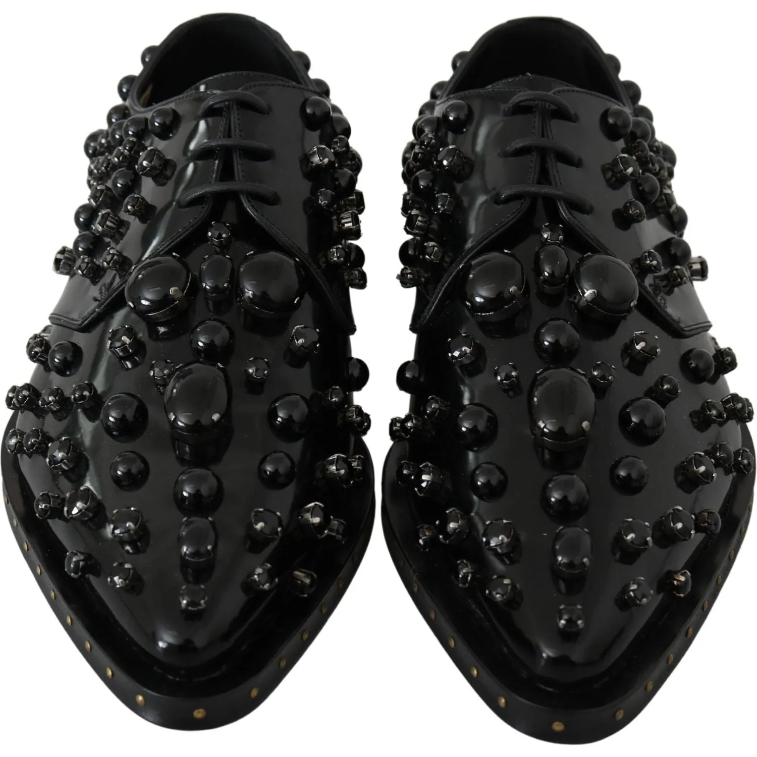 Dolce & Gabbana Elegant Black Crystal Leather Dress Shoes