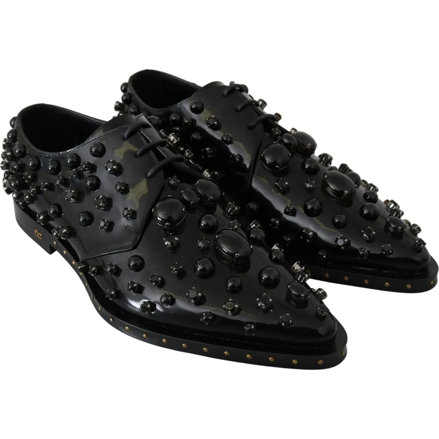 Dolce & Gabbana Elegant Black Crystal Leather Dress Shoes