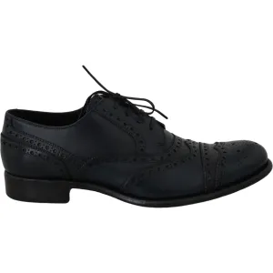 Dolce & Gabbana Elegant Blue Leather Wingtip Derby Shoes