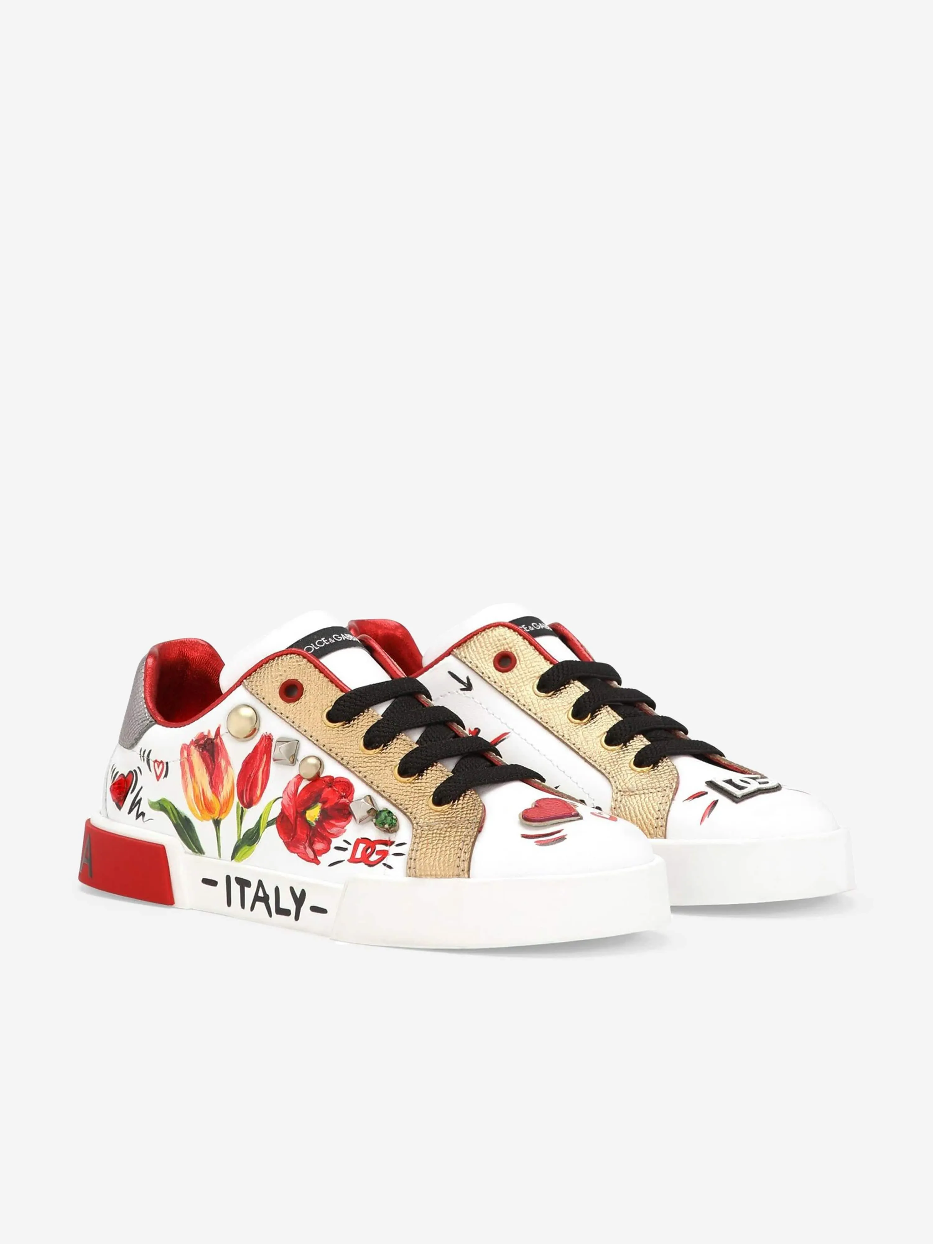 Dolce & Gabbana Girls Leather Tulip Trainers in White