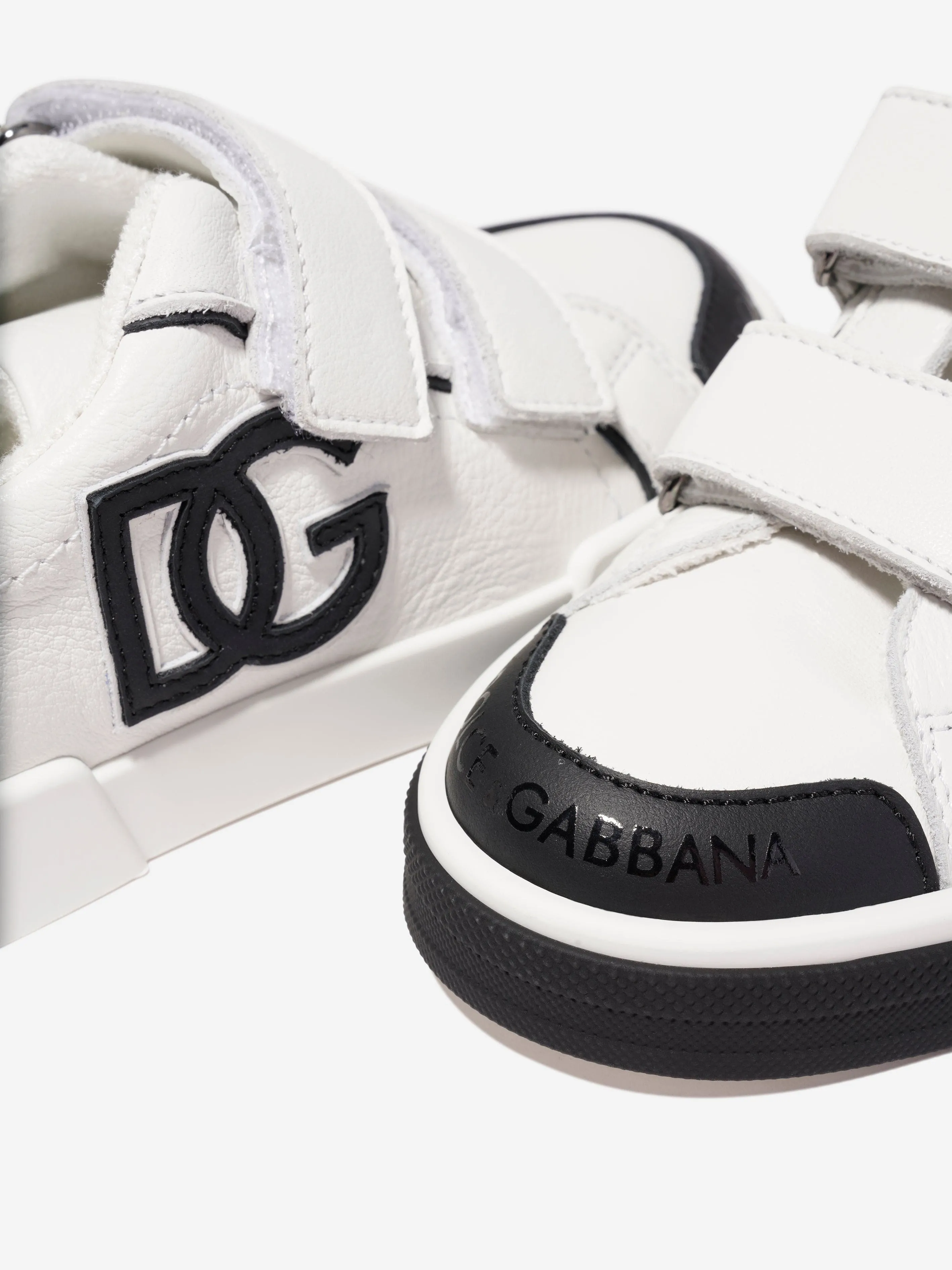 Dolce & Gabbana Kids Leather Velcro Trainers in White