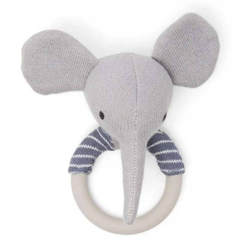 Elephant Teether Rattle | Blue | Cotton & Silicone | by Sophie Home