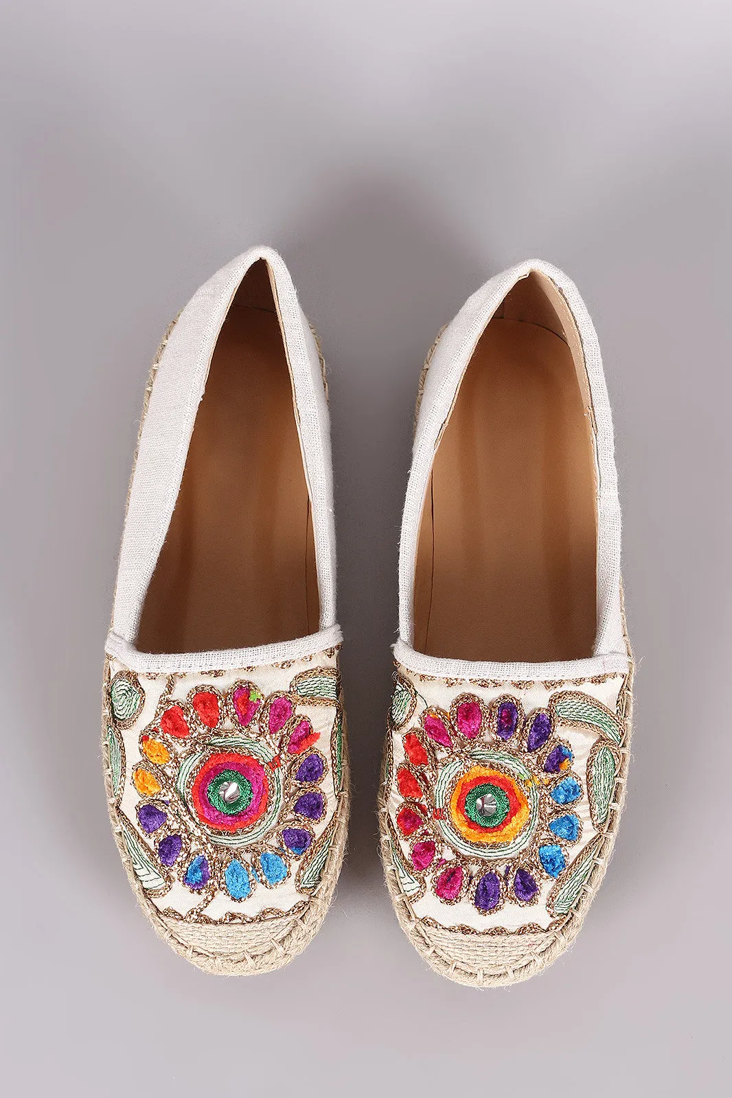 Embroidery Linen Espadrille Slip-On Flat