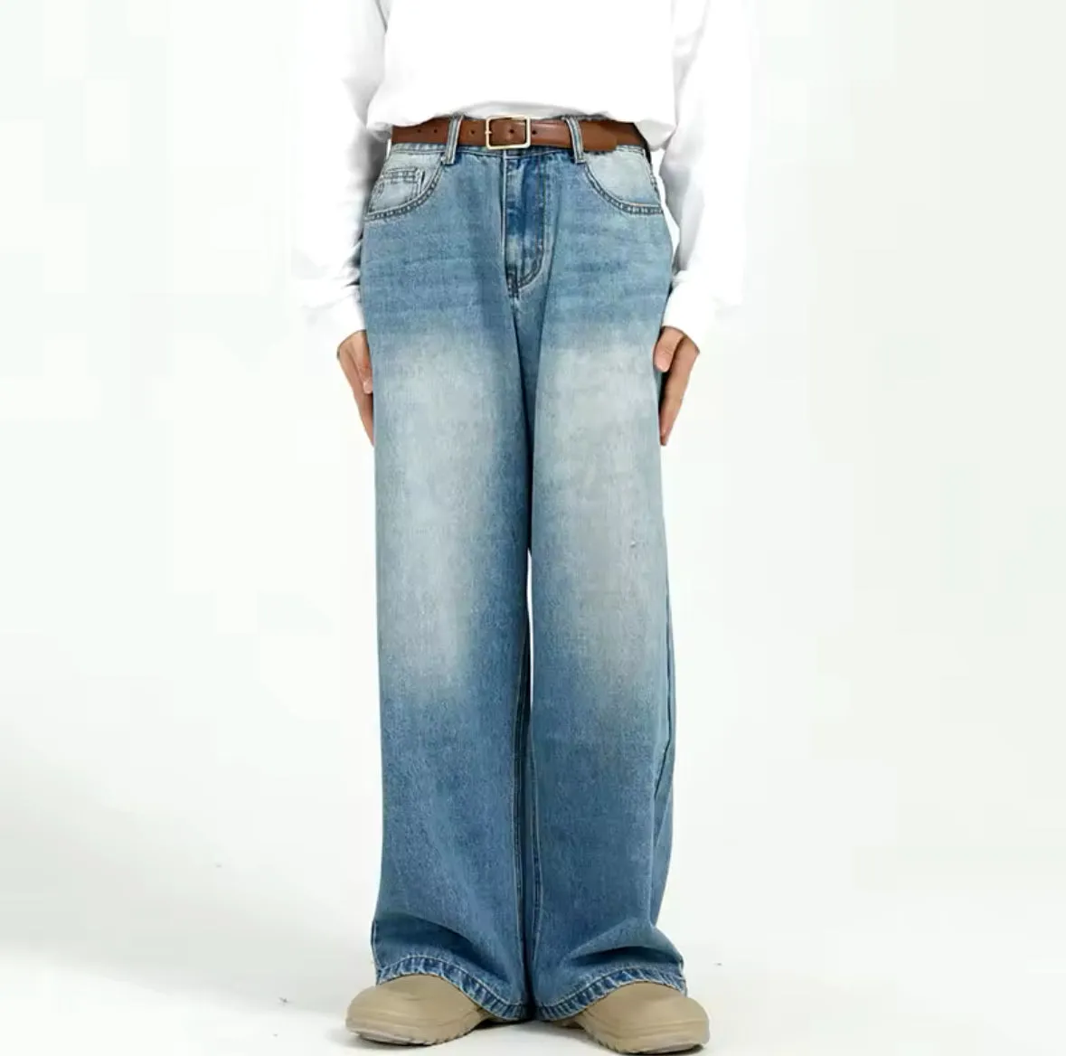 Faded Blue Wide Leg Jeans