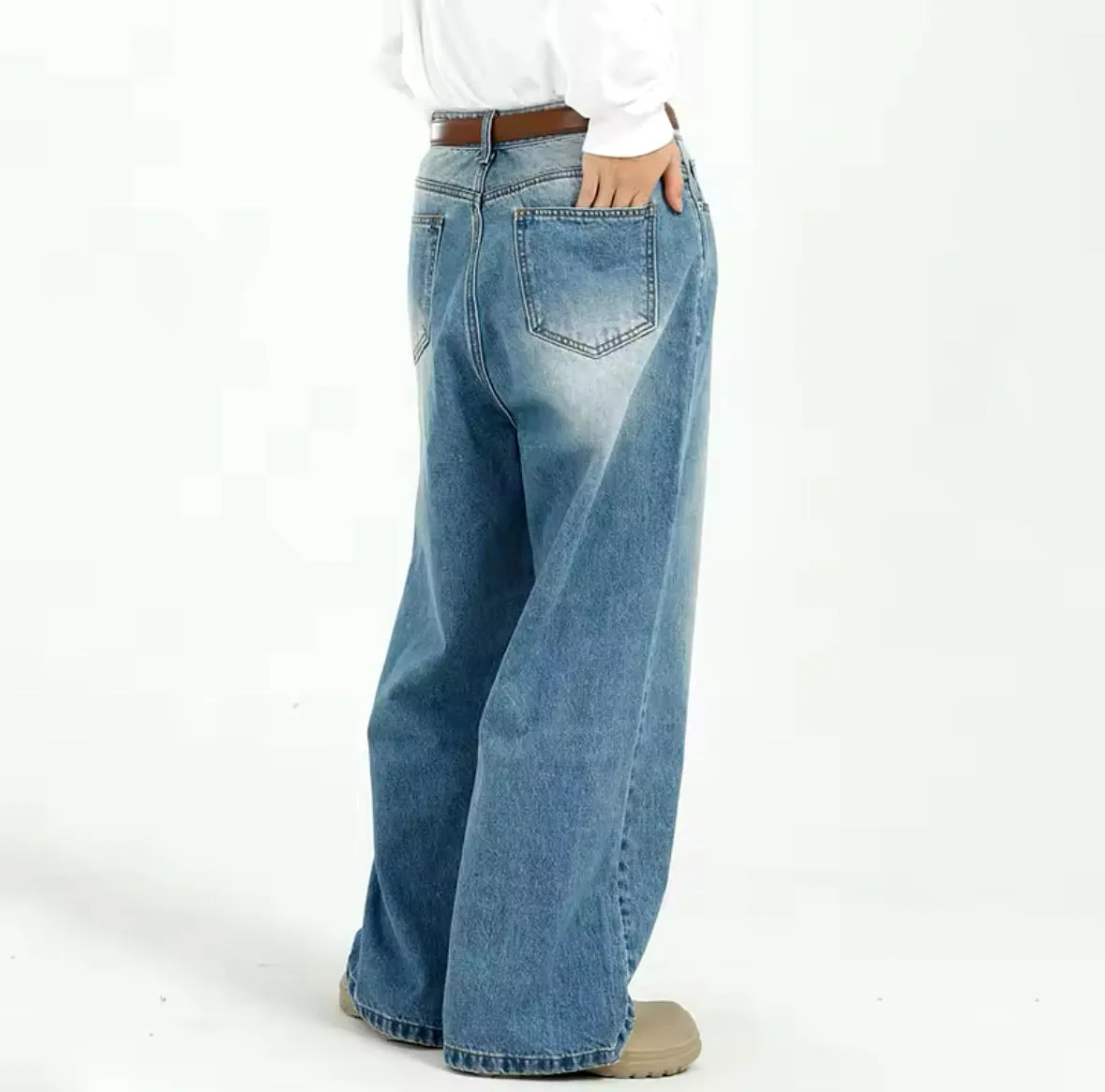 Faded Blue Wide Leg Jeans