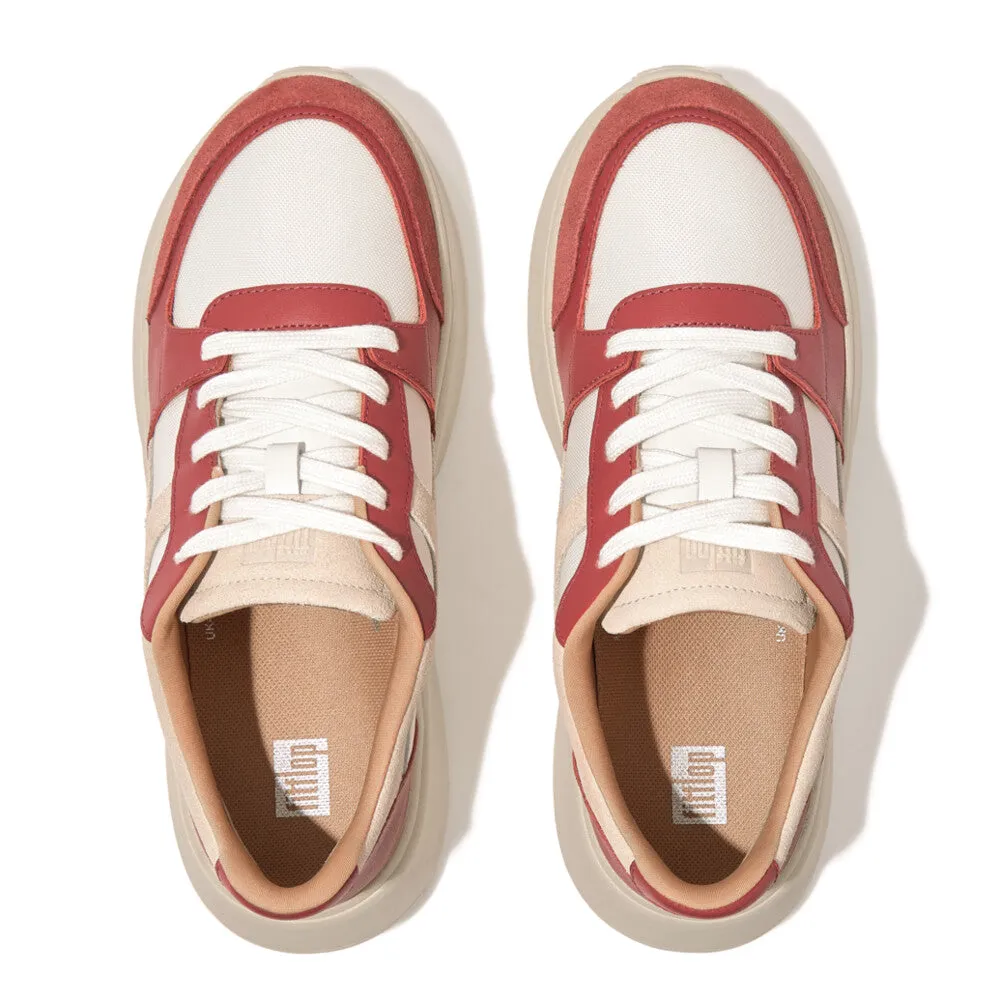 FitFlop F-mode Leather/Suede Flatform Sneakers Red