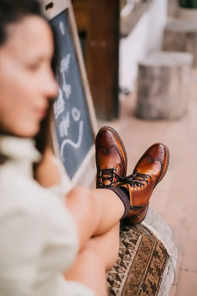 Gaia Lace-up Brogue Boots - Cognac Leather