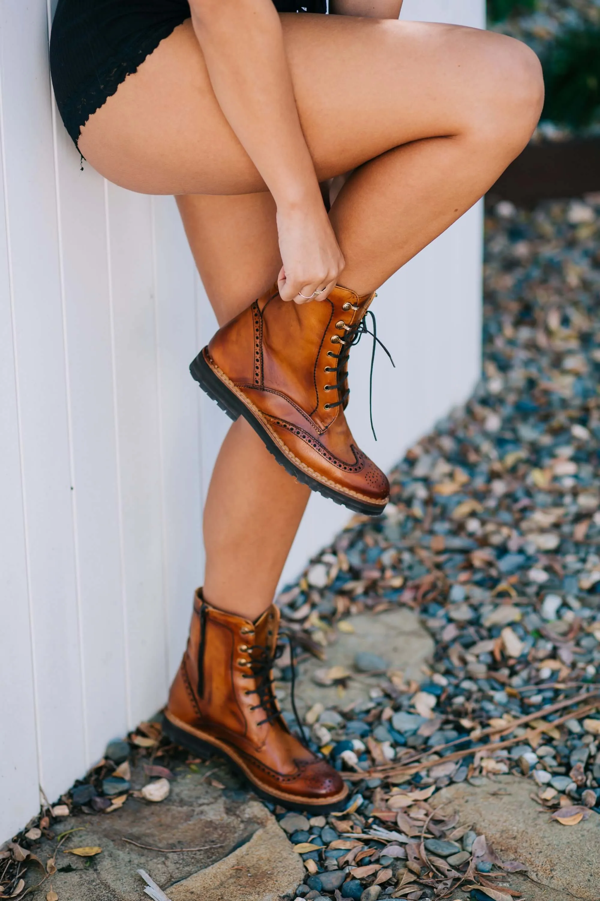 Gaia Lace-up Brogue Boots - Cognac Leather