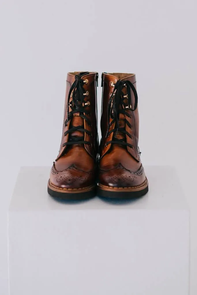 Gaia Lace-up Brogue Boots - Cognac Leather