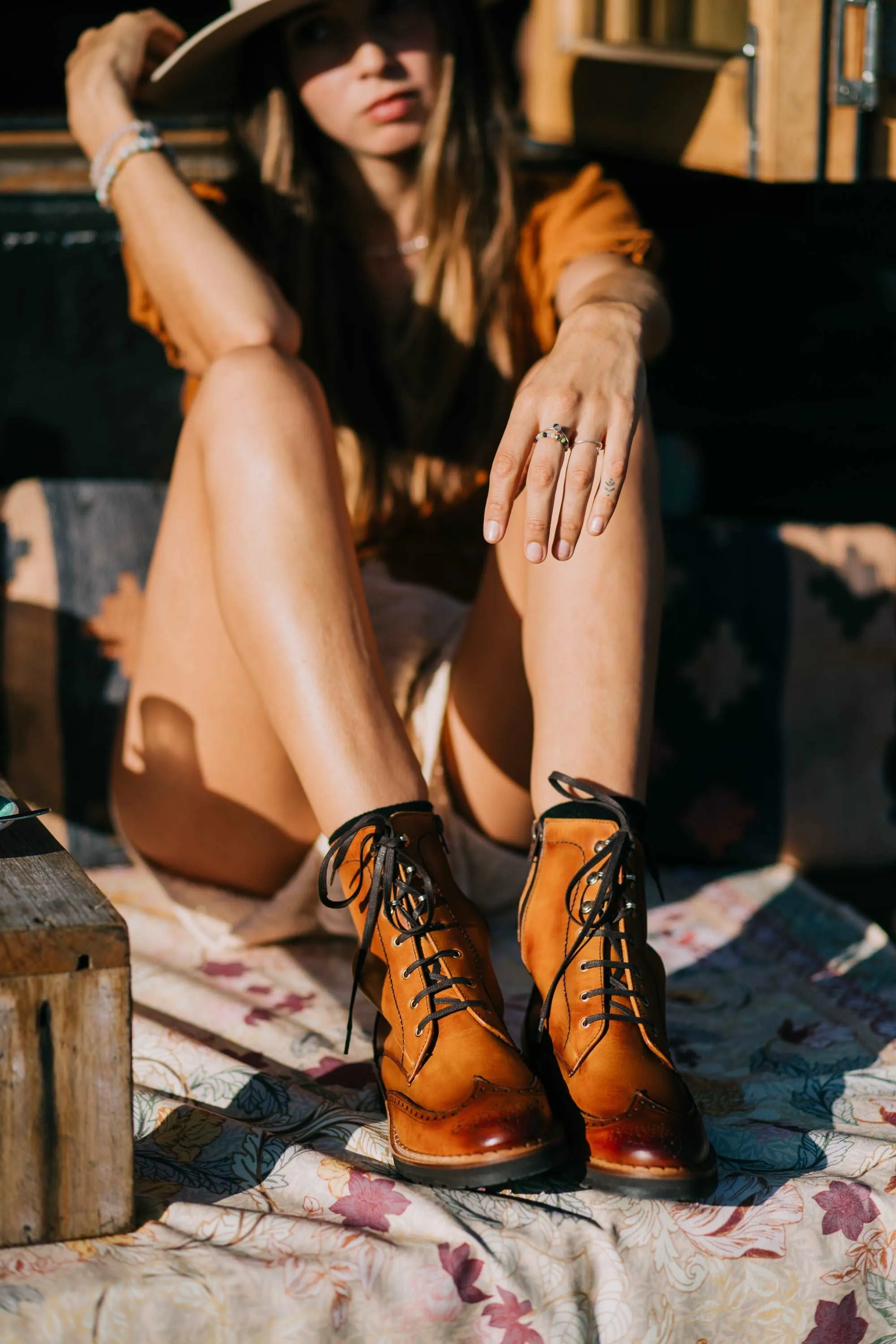 Gaia Lace-up Brogue Boots - Cognac Leather