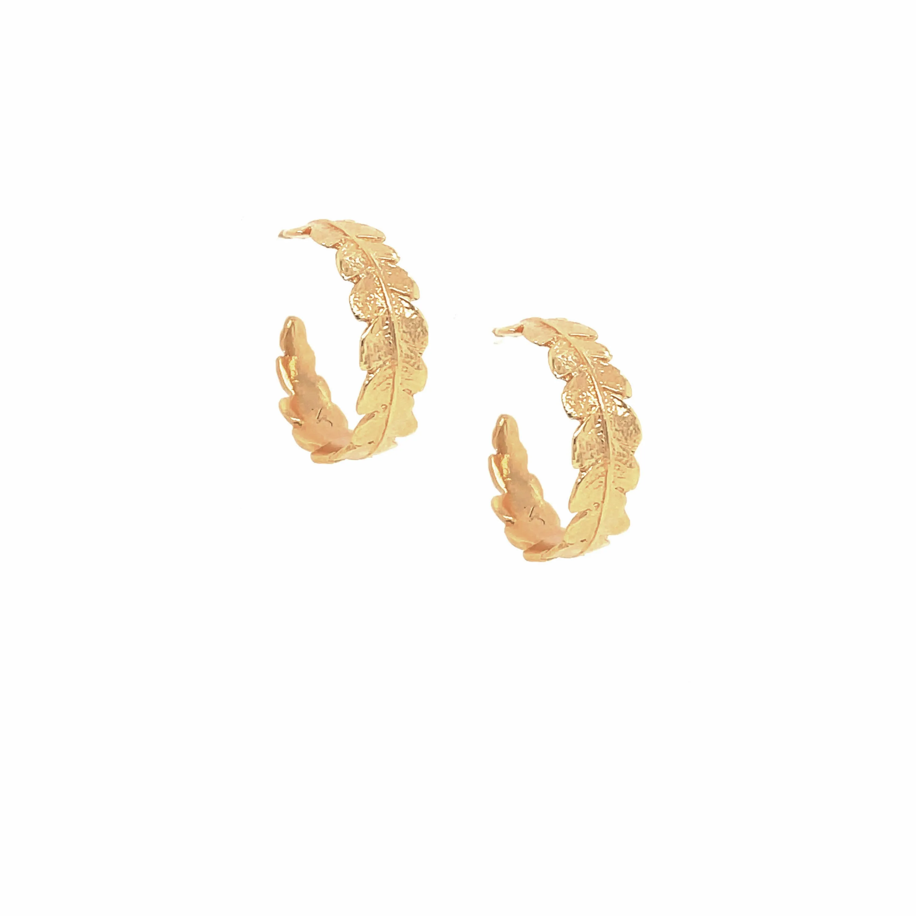 Gold Crown Fern Hoop Earrings